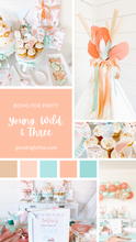 Load image into Gallery viewer, Boho Fox Tribal Young Wild Three Birthday Theme