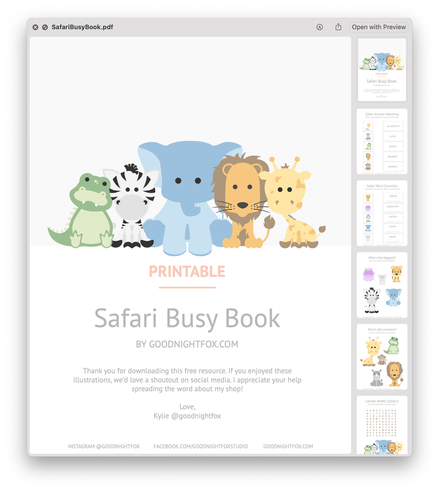 Safari Busy Book