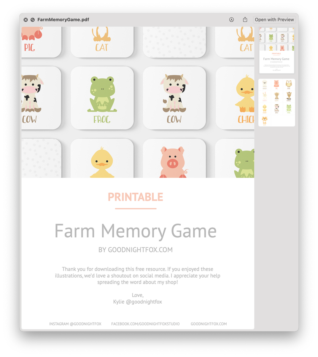 Farm Animals Printable Memory Game – GoodnightFox