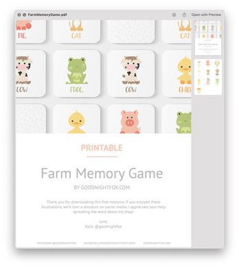 Farm Animals Printable Memory Game