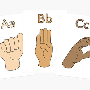 ASL Alphabet Flashcards featuring hand symbols and letters for toddlers