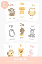 Load image into Gallery viewer, Educational alphabet flashcards with animal illustrations for preschoolers