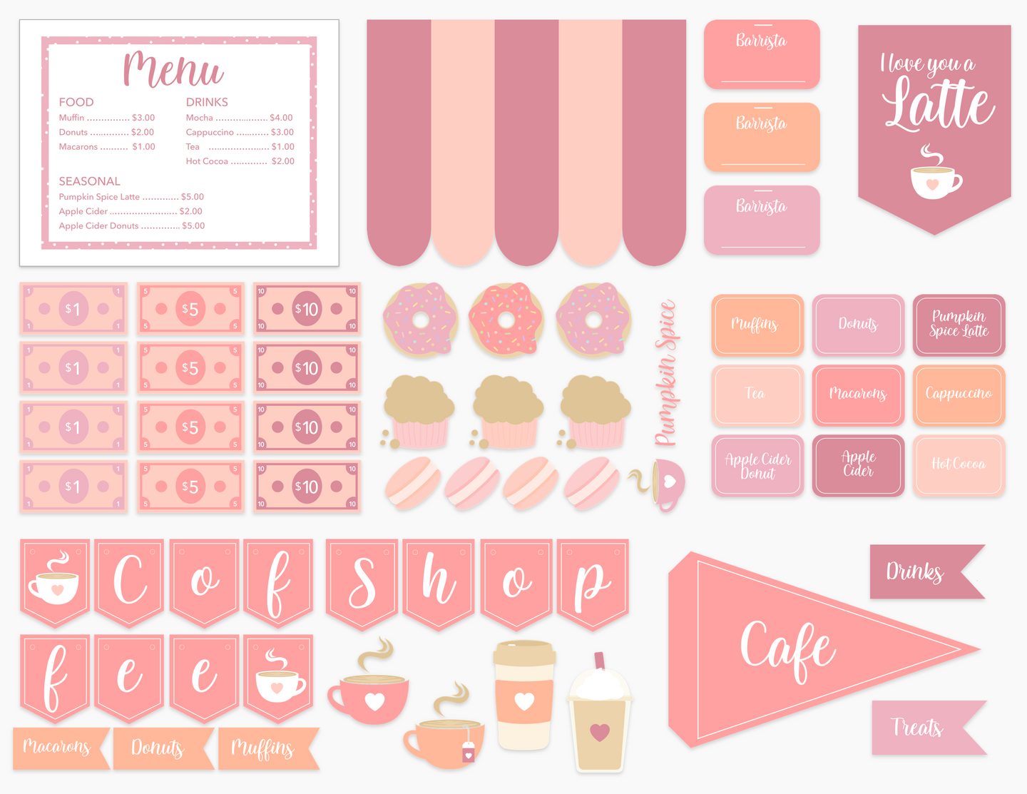 Coffee Shop Dramatic Play Digital Download Printable